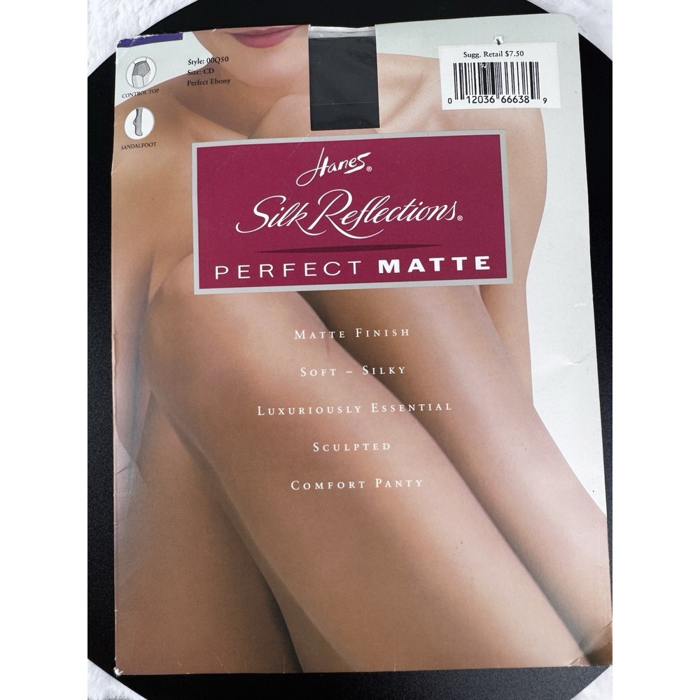 New Hanes Silk Reflections Perfect Matte Style D0Q50 Size CD Ebony Black